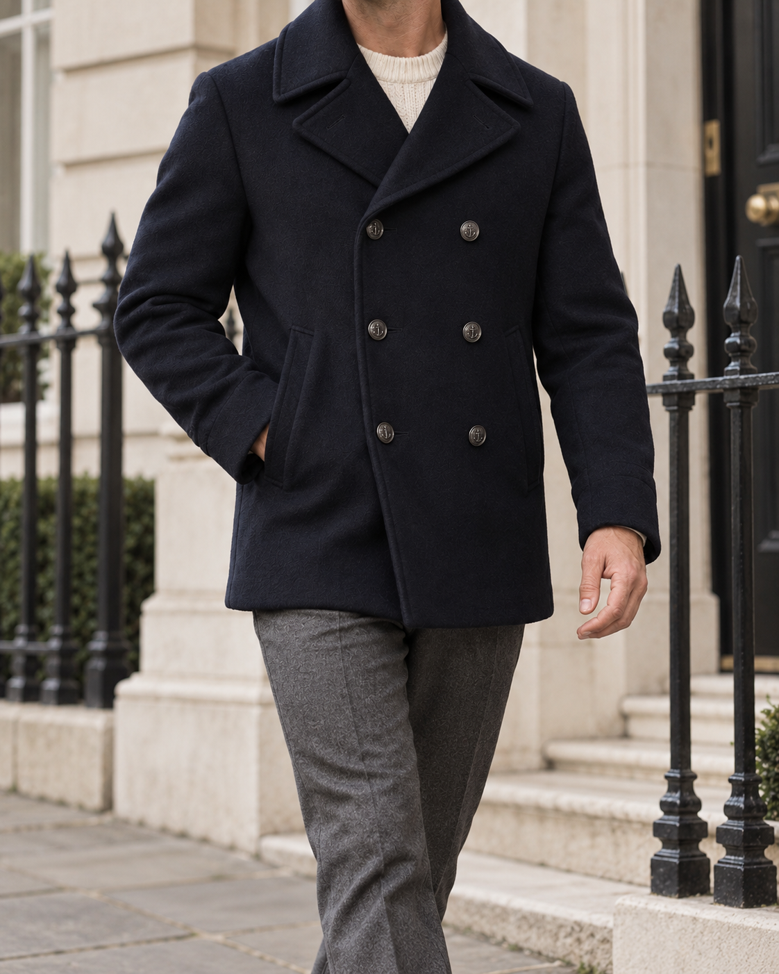 The Ascot Double-Breasted Peacoat — Townhouse setting