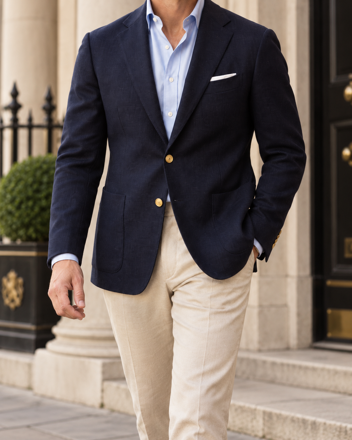 The Mayfair Navy Blazer — lifestyle view 2