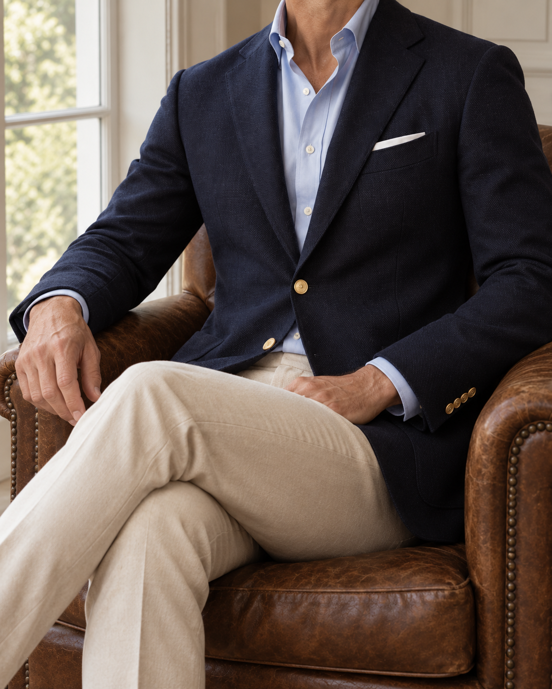 The Mayfair Navy Blazer — lifestyle view 5