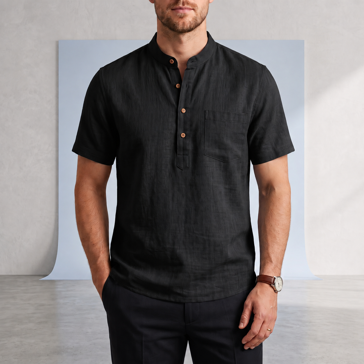 Men's Linen Henley Shirt