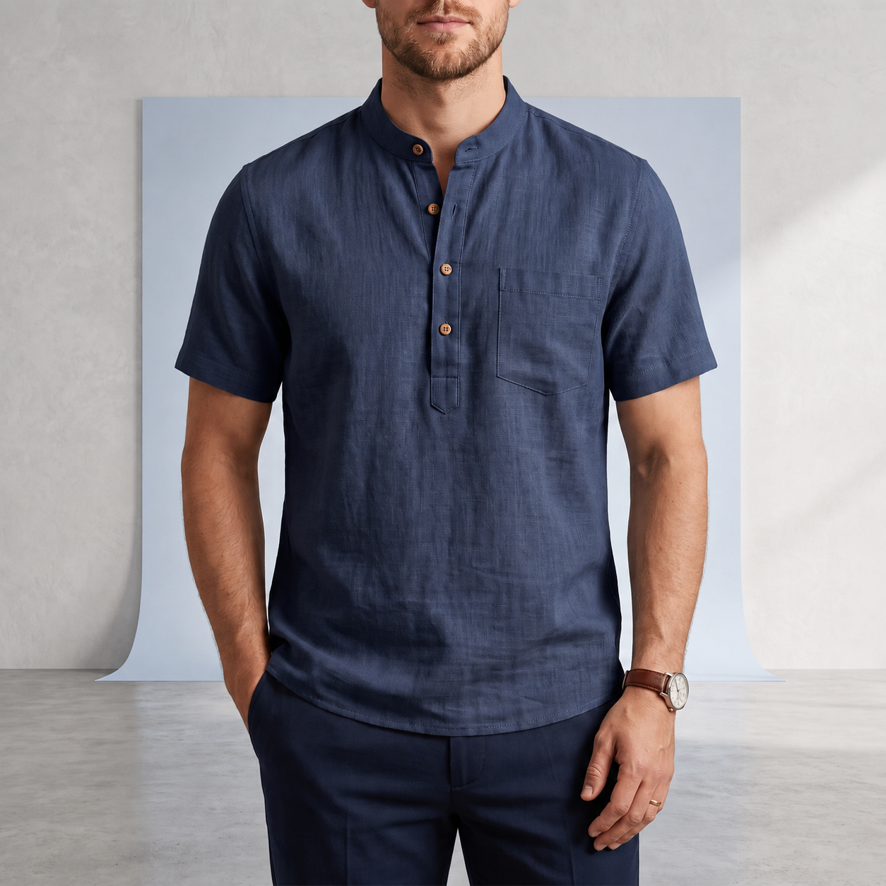 Men's Linen Henley Shirt