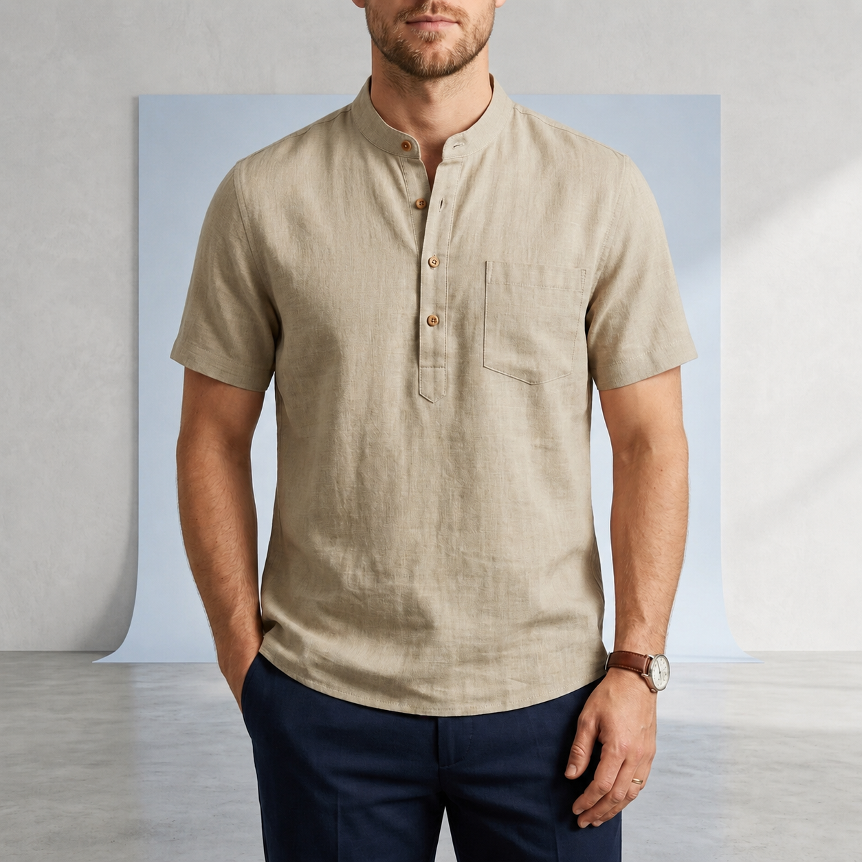Men's Linen Henley Shirt