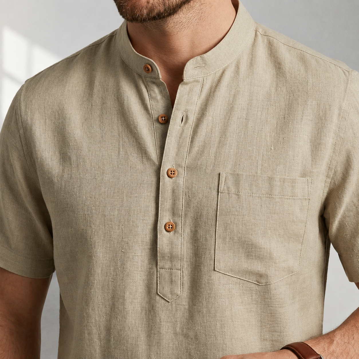 Men's Linen Henley Shirt