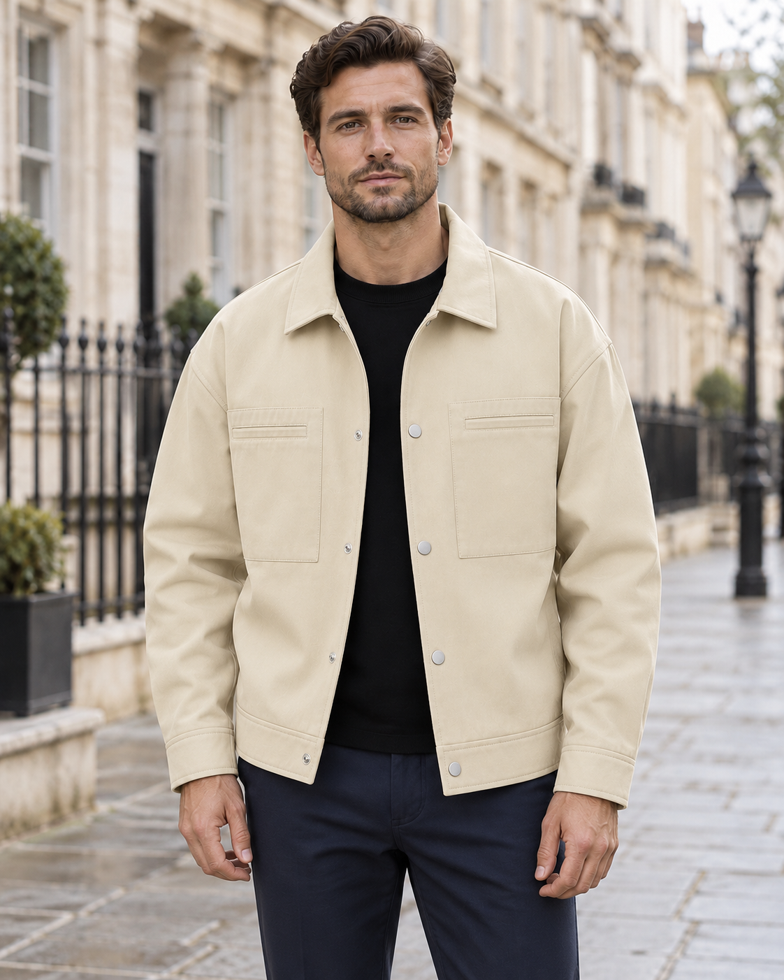 The Langford Overshirt Jacket in Apricot, men's overshirt jacket
