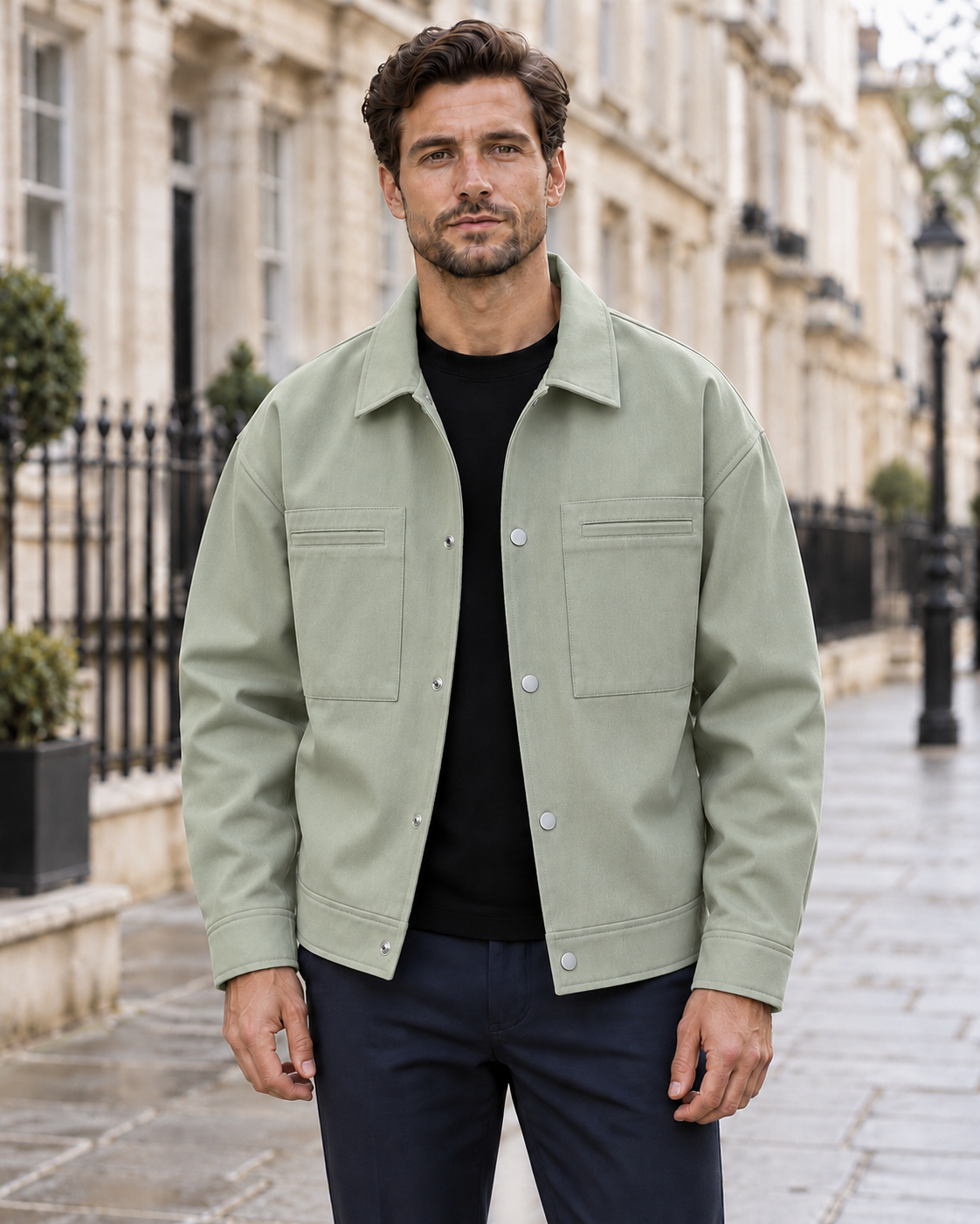 The Langford Overshirt Jacket in Sage Grey, men's overshirt jacket