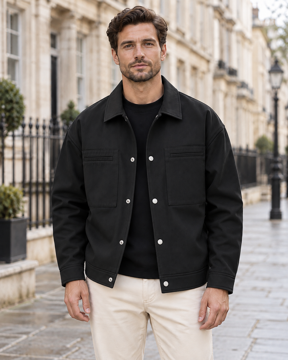 The Langford Overshirt Jacket in Black, men's overshirt jacket