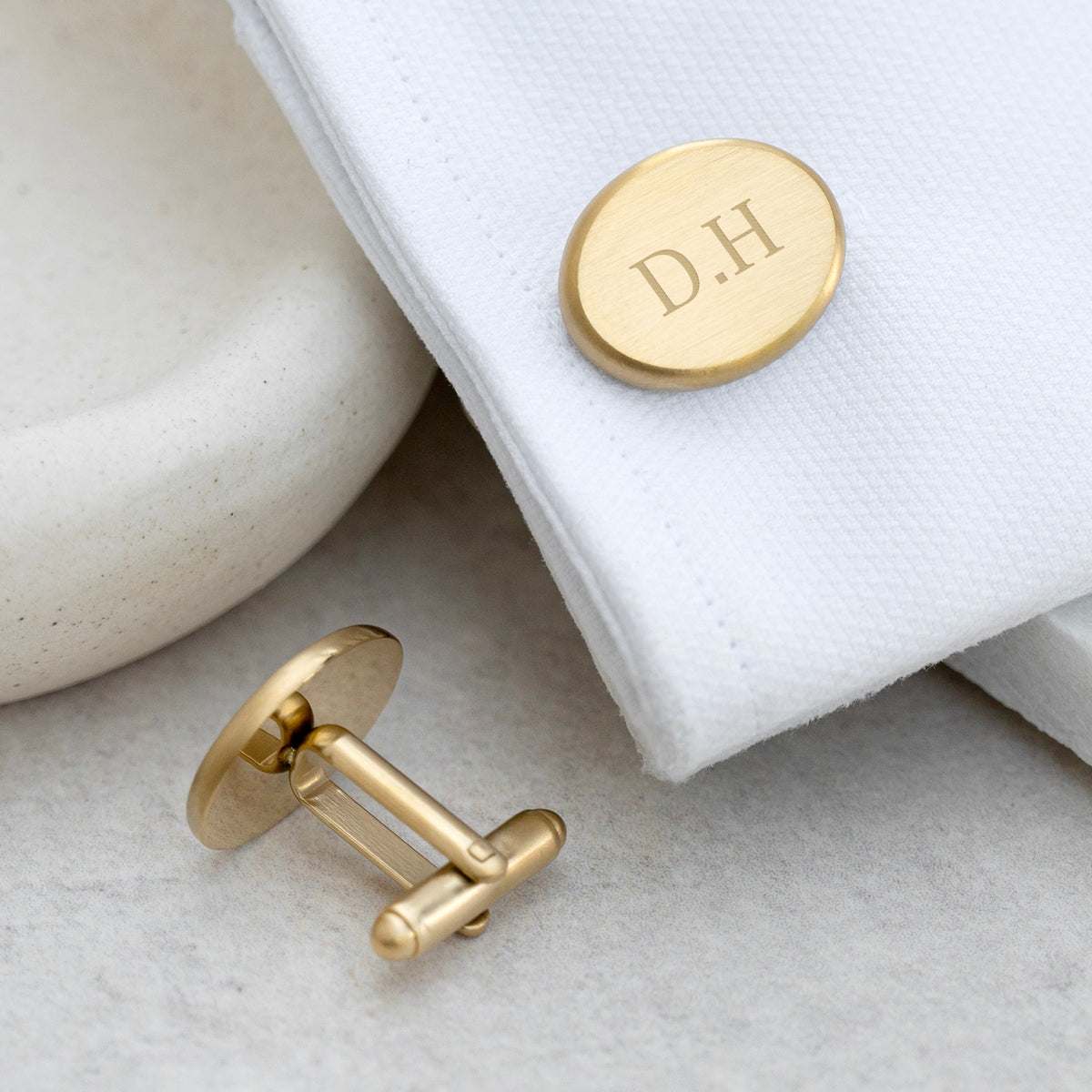 Personalised Gold Oval Cufflinks, gold-plated oval cufflinks – photo 1 of 12