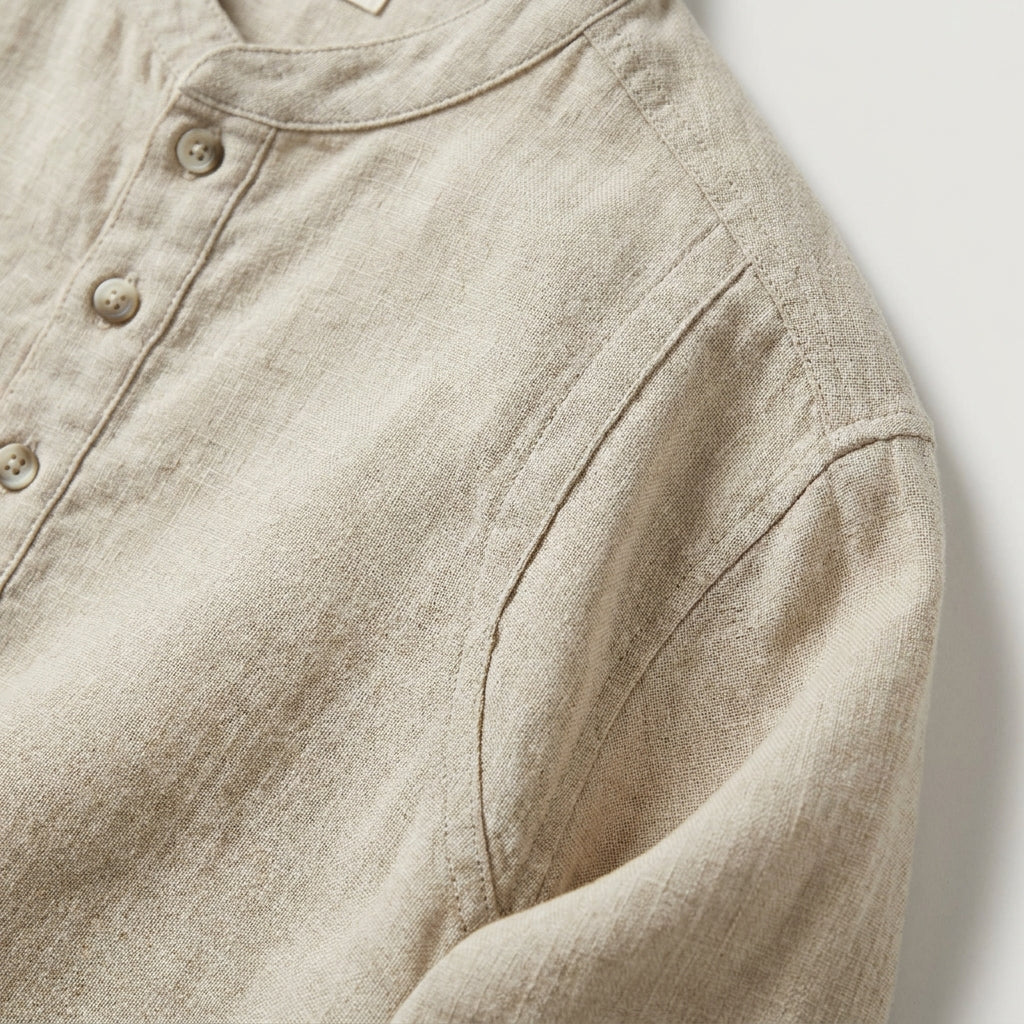 Close-up of fabric and seams of Heritage Linen Henley