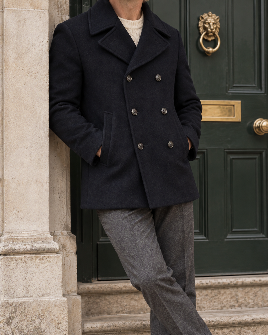 The Ascot Double-Breasted Peacoat — Side view