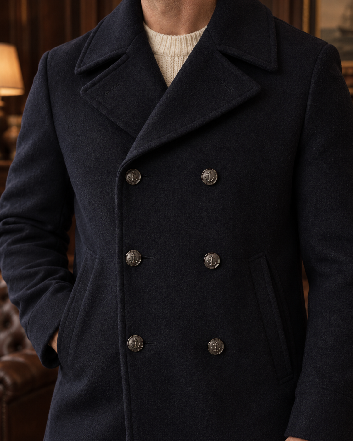 The Ascot Double-Breasted Peacoat — Fabric detail