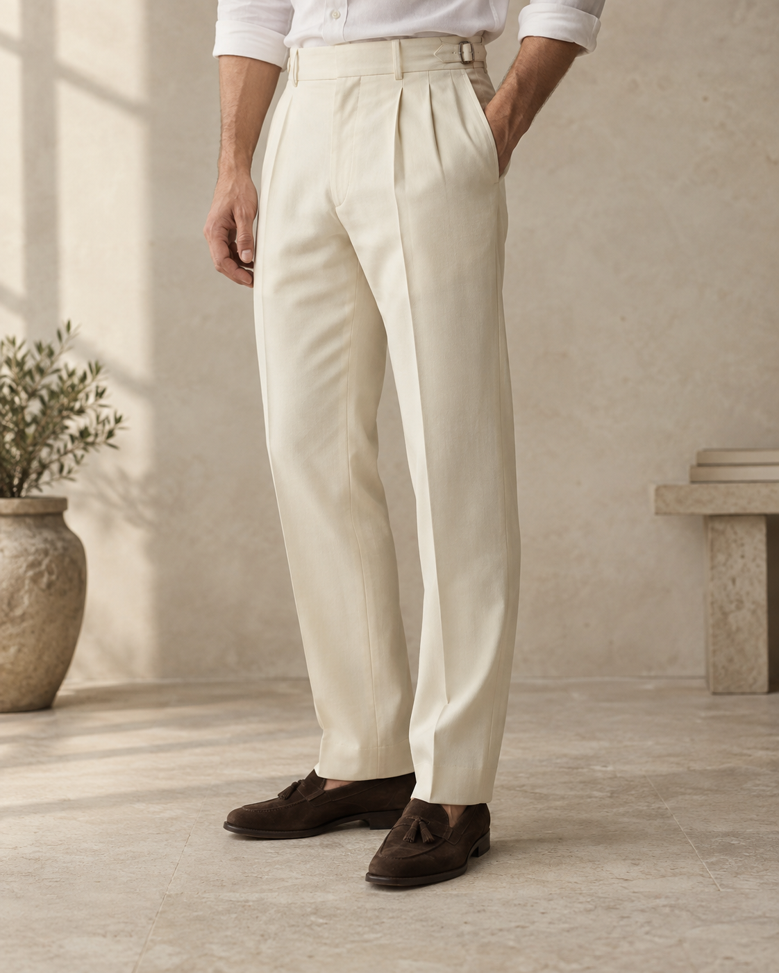 The Queen's Club Cream Wool Trousers — NORTH & CO.