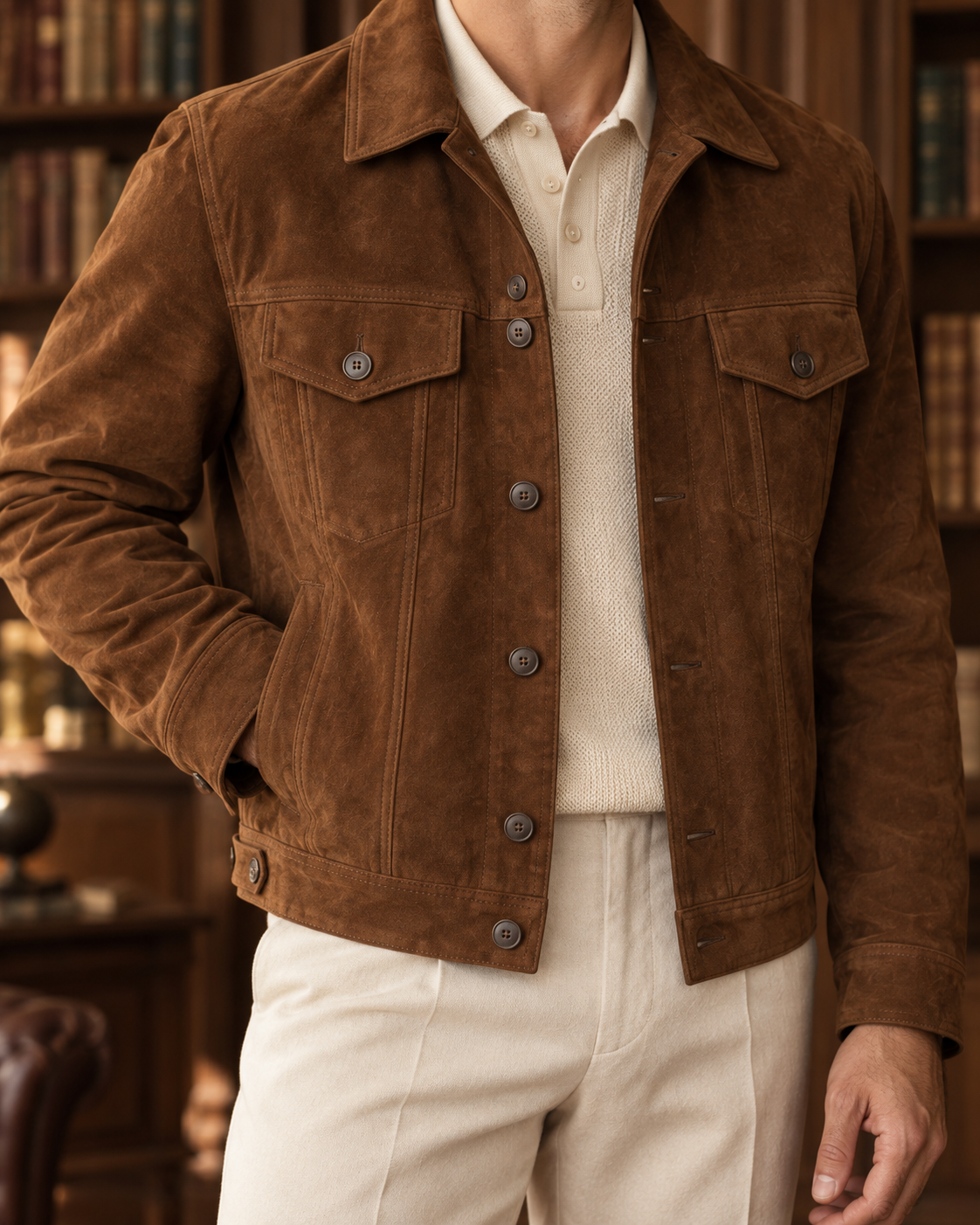 The Richmond Suede Trucker Jacket — Fabric detail