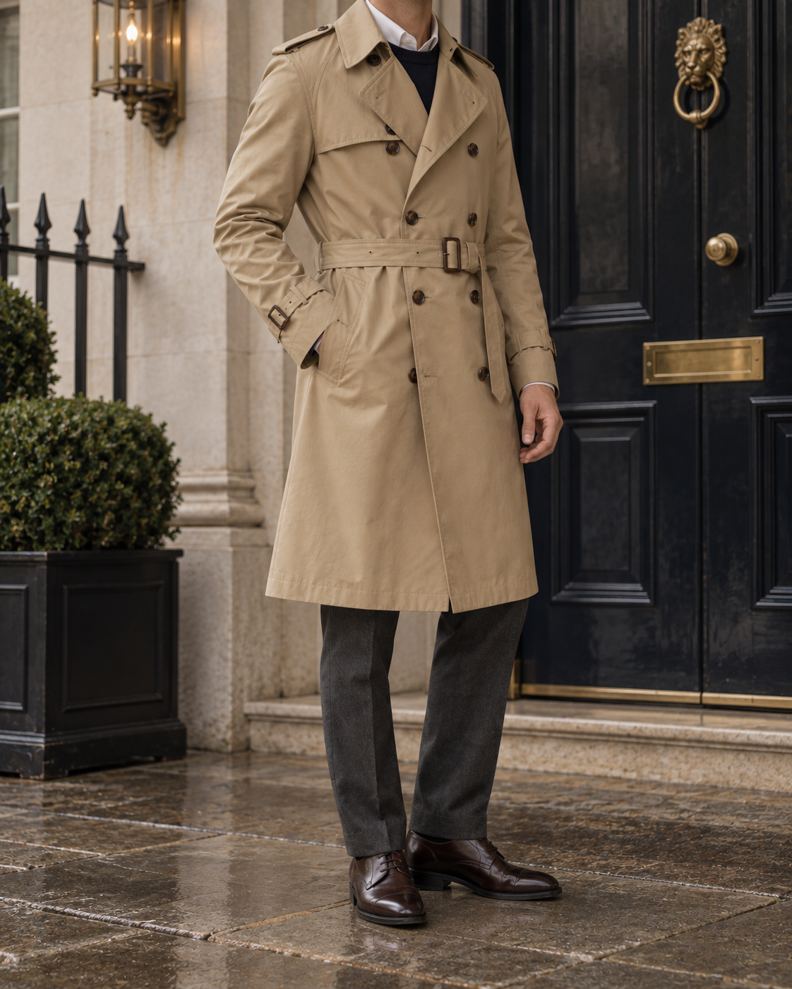 The Savile Classic Trench Coat — Hotel setting