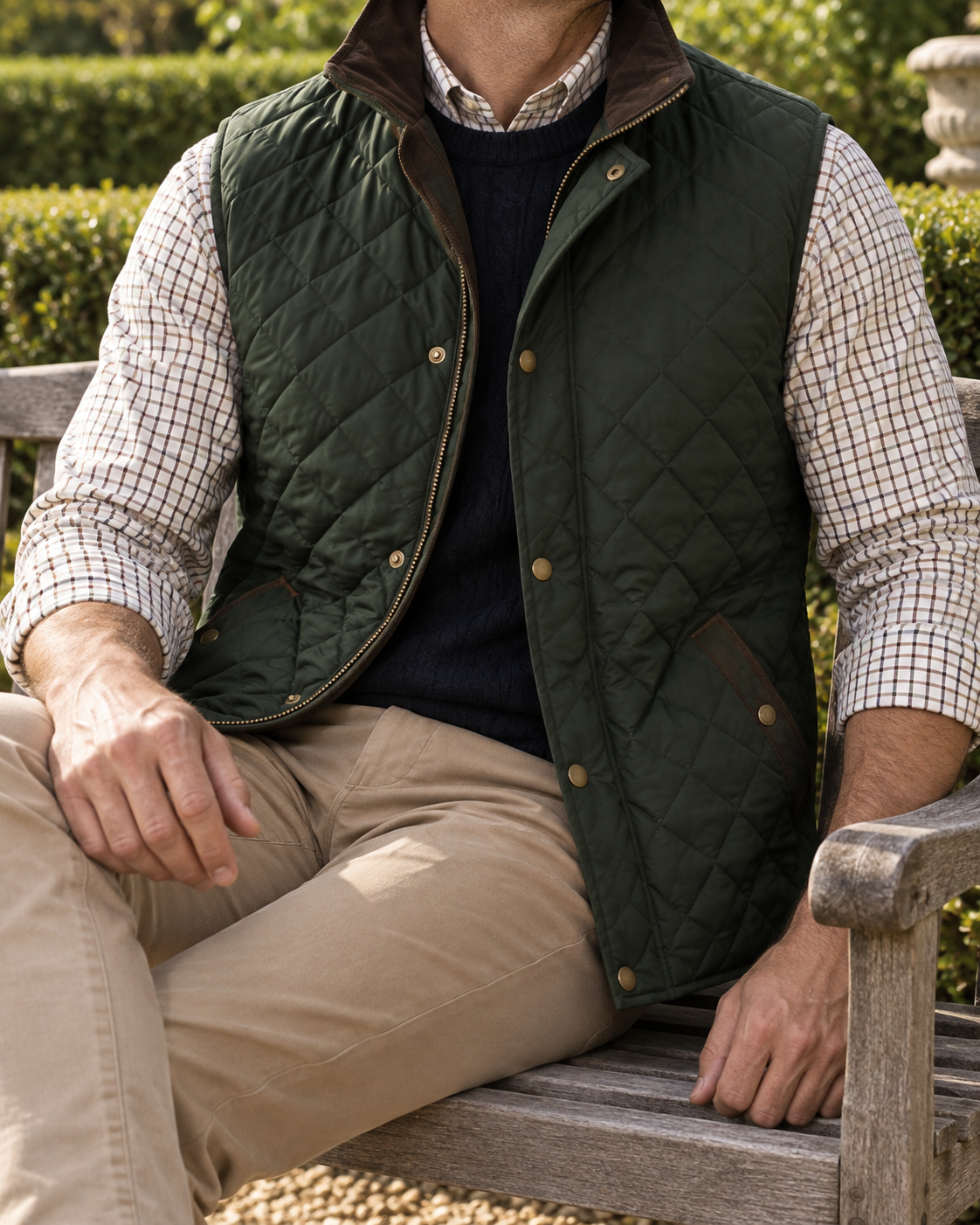 The Windsor Quilted Gilet — Garden bench